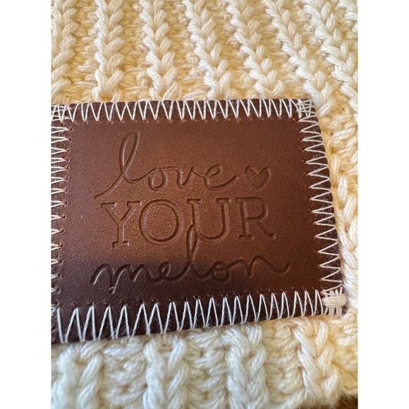 Love Your Melon Knit Beanie Cream Ribbed Winter Hat Unisex Neutral Slouchy Cap - Picture 2 of 4